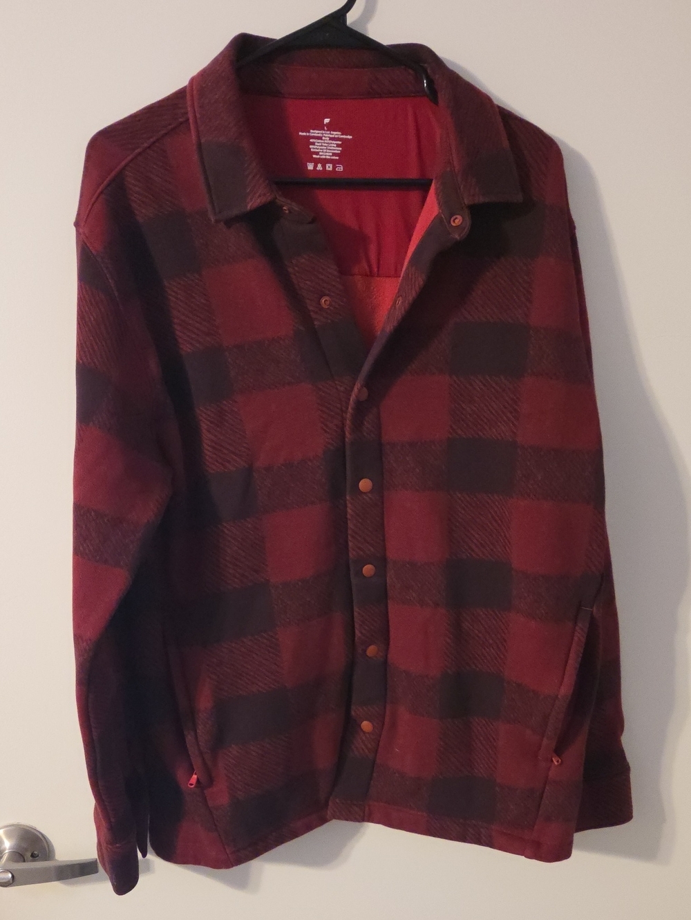 Fabletics Men's Red and Black Plaid Shirt Jacket